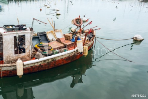 Picture of Classic Red Fishing boat in Punta del Este harbor Uruguay